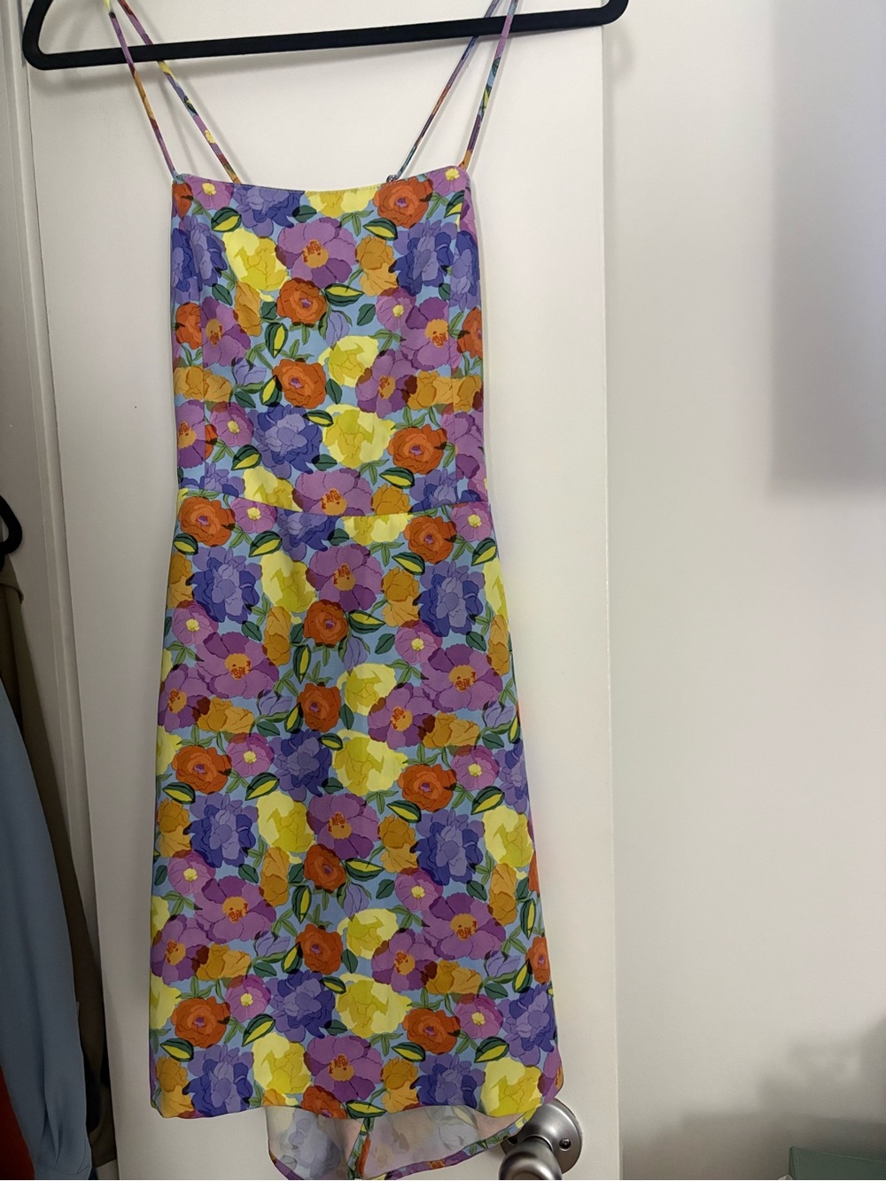Zara Floral Spaghetti-Strap Midi Dress in Purple & Yellow